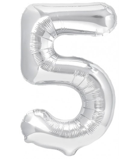 Balon foliowy cyferka 5 70 cm srebrna Urodziny