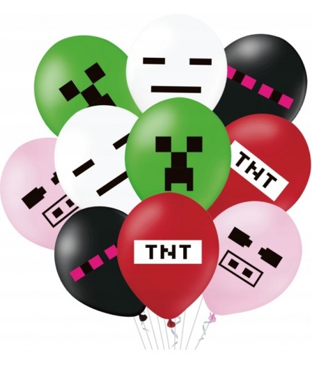 Balony gamingowe Piksele Minecraft TNT Mix 10 sztuk