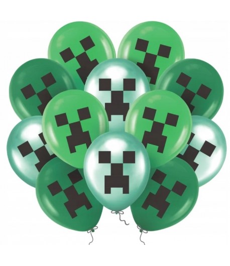 Balony gamingowe zielone piksele Minecraft Mix 12 sztuk