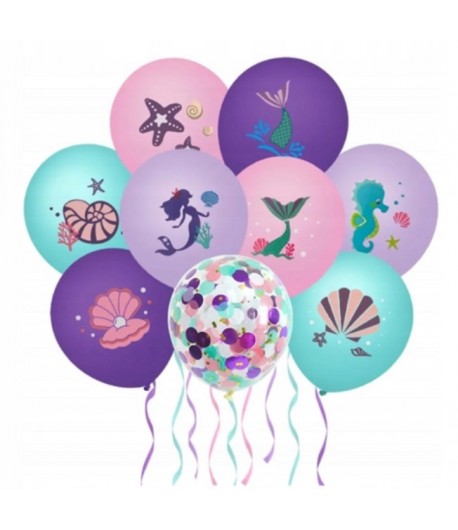 Balony lateksowe Podwodny świat Syrena Syrenka 9 sztuk Urodziny