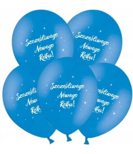 Balony niebieskie Szczęśliwego Nowego Roku 5 sztuk