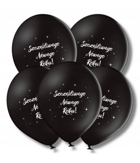 Balony czarne Szczęśliwego Nowego Roku 5 sztuk