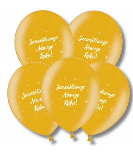 Balony złote Szczęśliwego Nowego Roku 5 sztuk