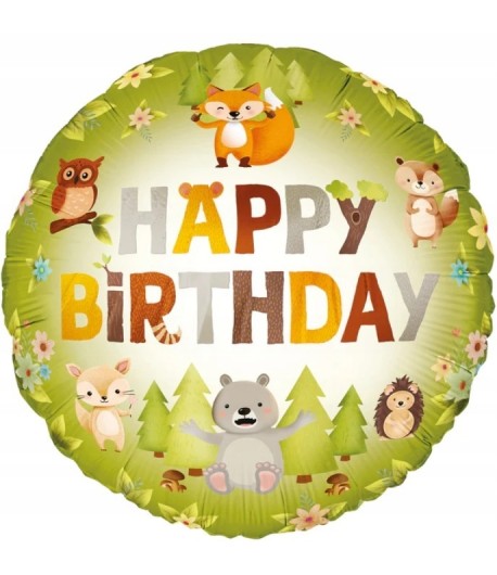 Balon foliowy Happy Birthday Leśni Przyjaciele Zwierzęta Leśne 45 cm