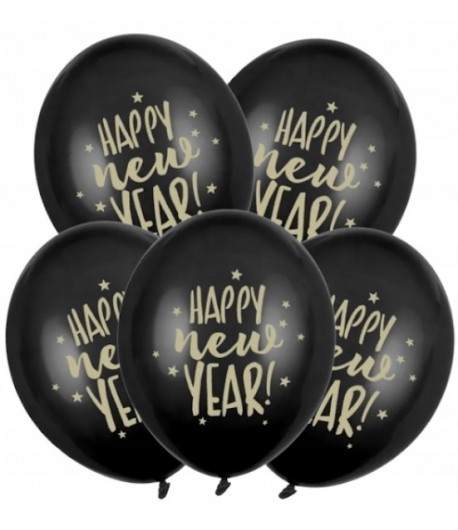 Balony czarne Happy New Year 5 sztuk