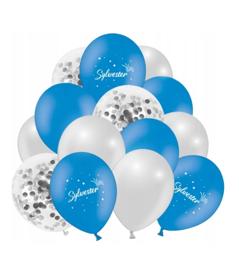 balony srebrne i niebieskie sylwester