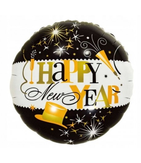 Balon foliowy okrągły Happy New Year Sylwester 45 cm