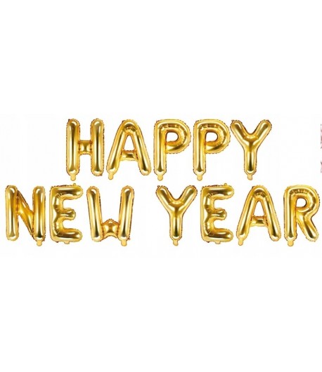 Balony foliowe napis HAPPY NEW YEAR złoty 35 cm