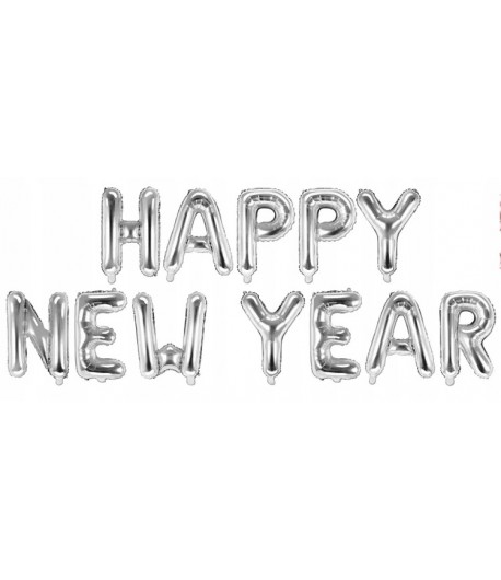 Balony foliowe napis HAPPY NEW YEAR srebrny 35 cm