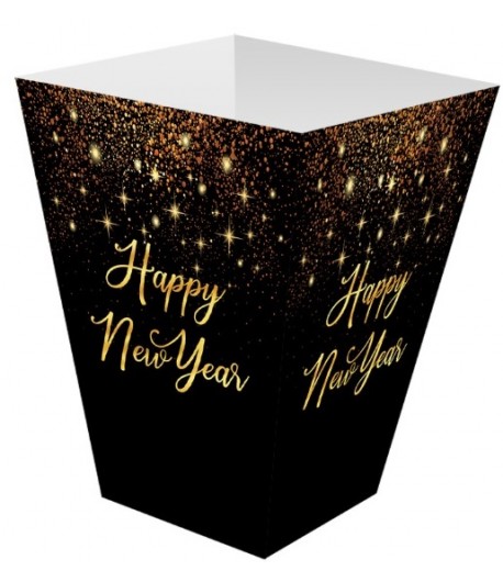 Pudełka na popcorn czarne Happy New Year Sylwester  6 sztuk