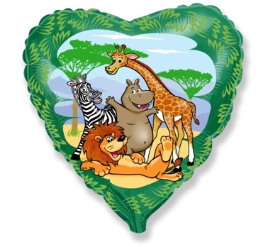 Balon Foliowy Serce Safari Zwierzęta