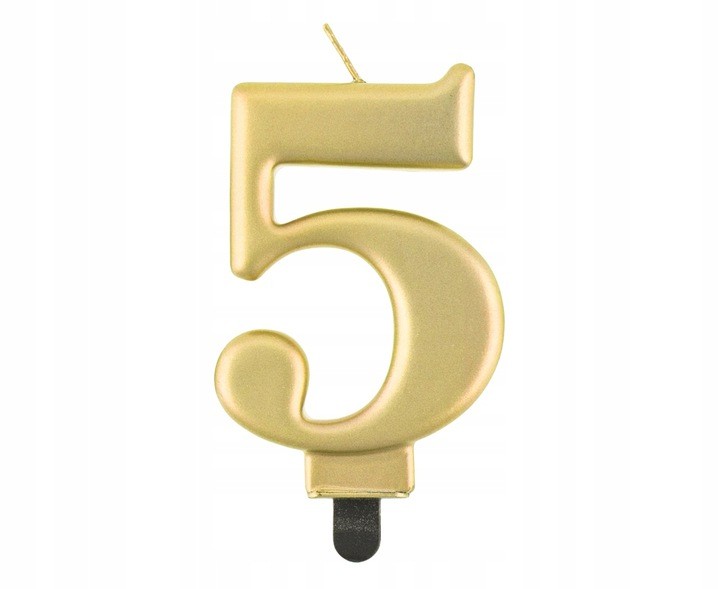 Świeczka Cyfra Cyferka "5" Metaliczna Złota