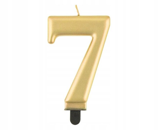 Świeczka Cyfra Cyferka "7" Metaliczna Złota