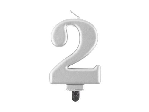 Świeczka Cyfra Cyferka "2" Metaliczna Srebrna