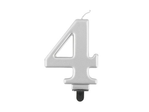 Świeczka Cyfra Cyferka "4" Metaliczna Srebrna