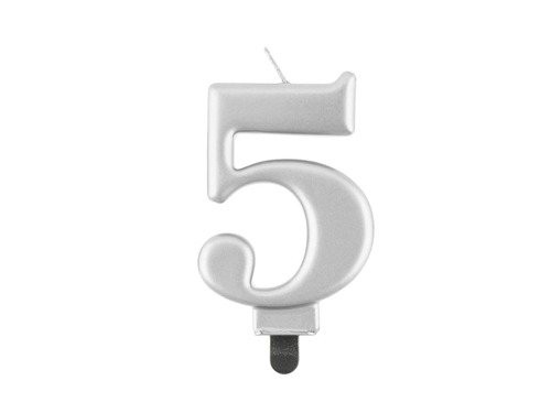 Świeczka Cyfra Cyferka "5" Metaliczna Srebrna