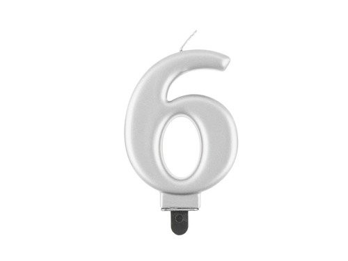 Świeczka Cyfra Cyferka "6" Metaliczna Srebrna