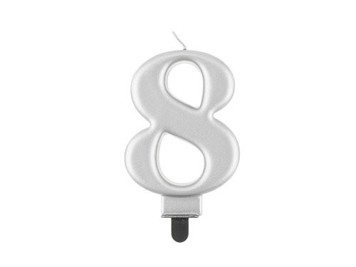 Świeczka Cyfra Cyferka "8" Metaliczna Srebrna