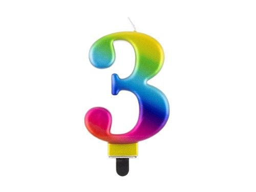 Świeczka Cyfra Cyferka "3" Tęczowa