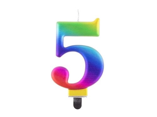 Świeczka Cyfra Cyferka "5" Tęczowa