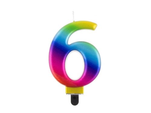 Świeczka Cyfra Cyferka "6" Tęczowa