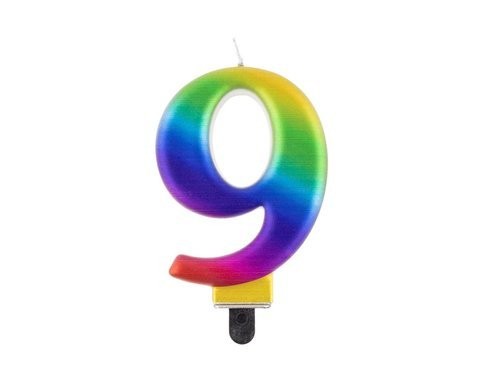 Świeczka Cyfra Cyferka "9" Tęczowa