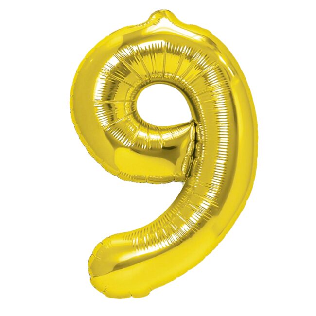 BALON FOLIOWY CYFERKA 9 ZŁOTA 100 CM