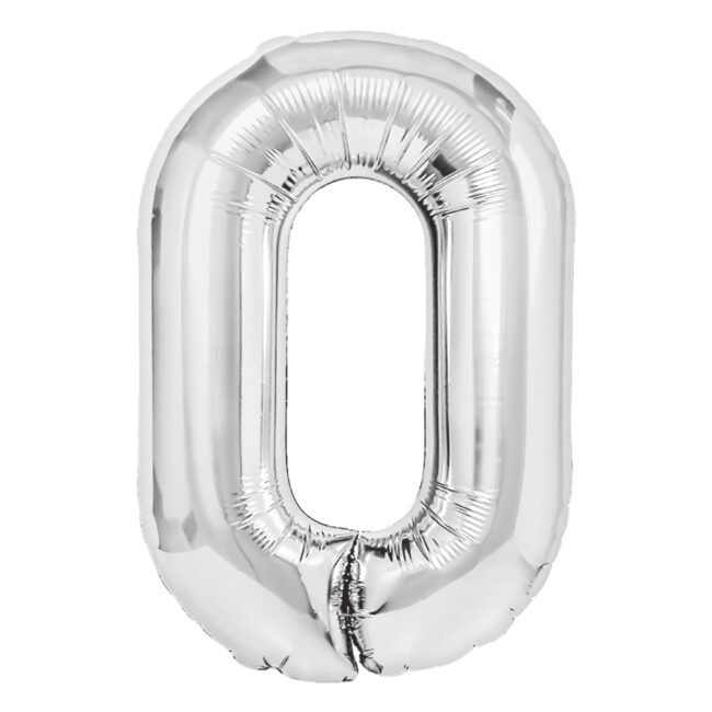 BALON FOLIOWY CYFERKA 0 SREBRNA100 CM