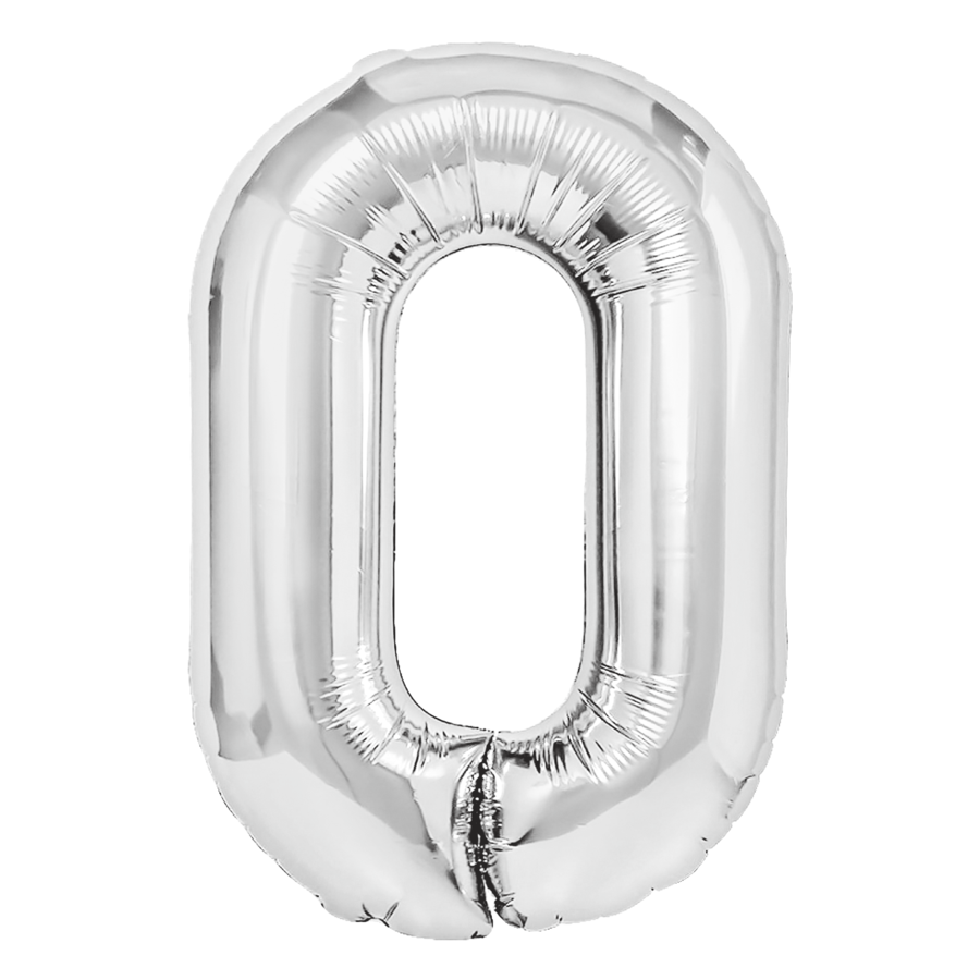 BALON FOLIOWY CYFERKA 0 SREBRNA100 CM