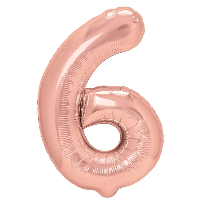 BALON FOLIOWY CYFERKA 6 RÓŻOWE ZŁOTO 100 CM