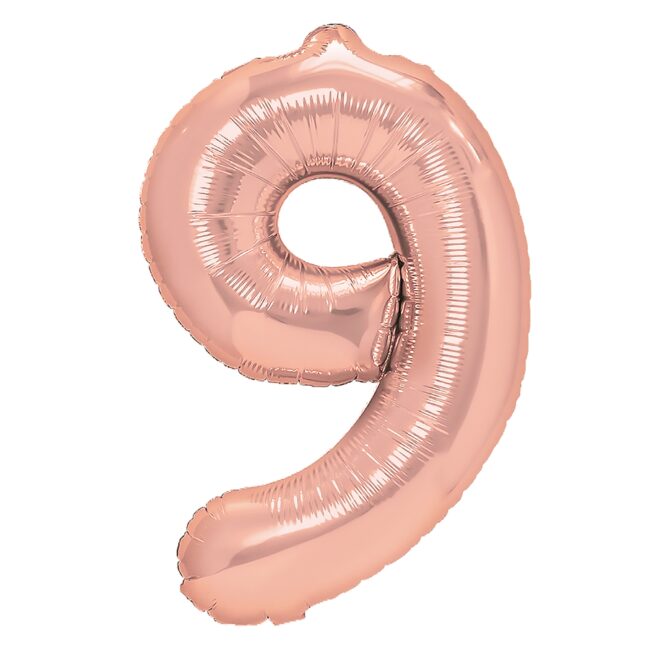 BALON FOLIOWY CYFERKA 9 RÓŻOWE ZŁOTO 100 CM
