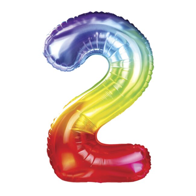 BALON FOLIOWY CYFERKA 2 TĘCZOWA 100 CM