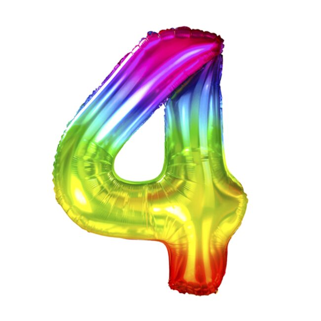 BALON FOLIOWY CYFERKA 4 TĘCZOWA 100 CM