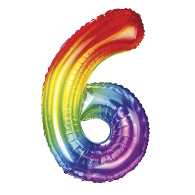 BALON FOLIOWY CYFERKA 6 TĘCZOWA 100 CM