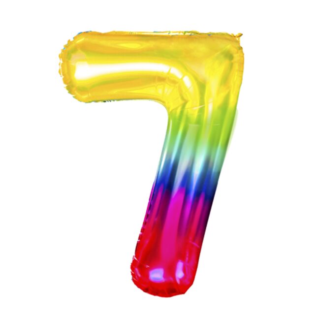 BALON FOLIOWY CYFERKA 7 TĘCZOWA 100 CM