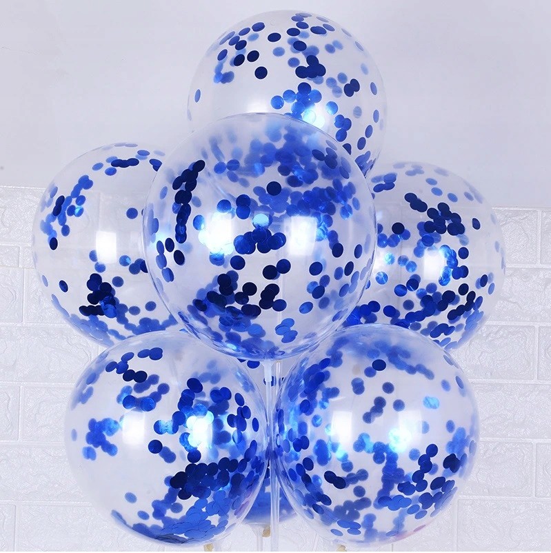 Balony z ciemno niebieskim konfetti 5 sztuk