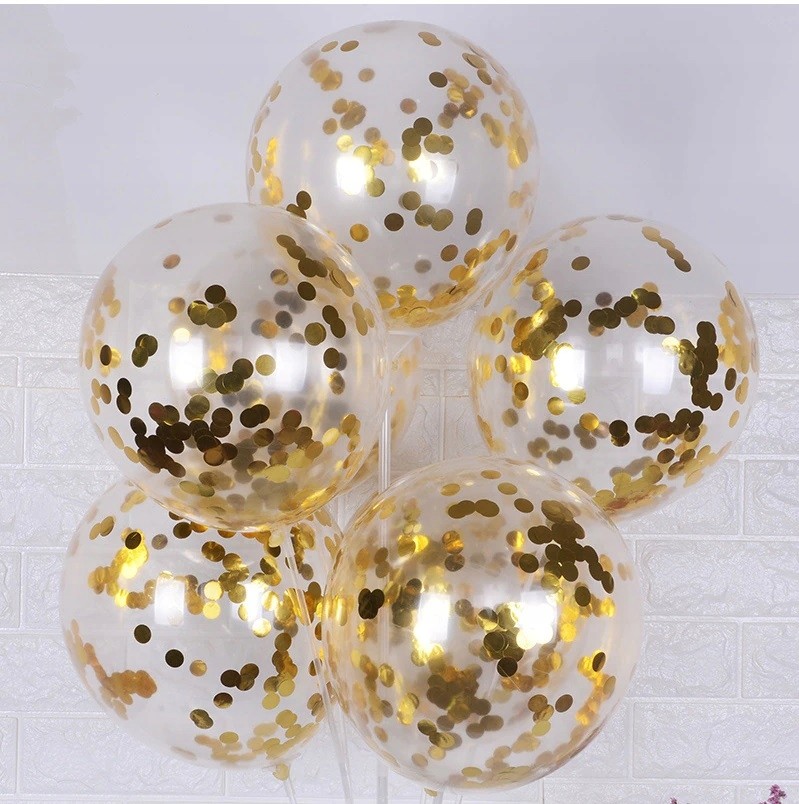 Balony ze złotym konfetti 5 sztuk