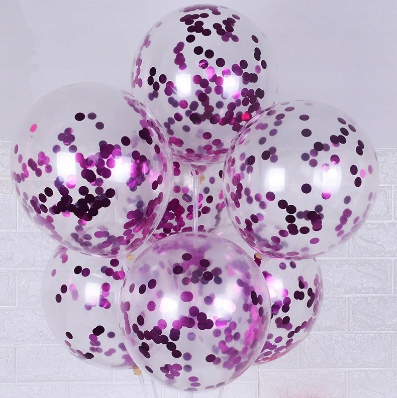 Balony z ciemno różowym konfetti 5 sztuk