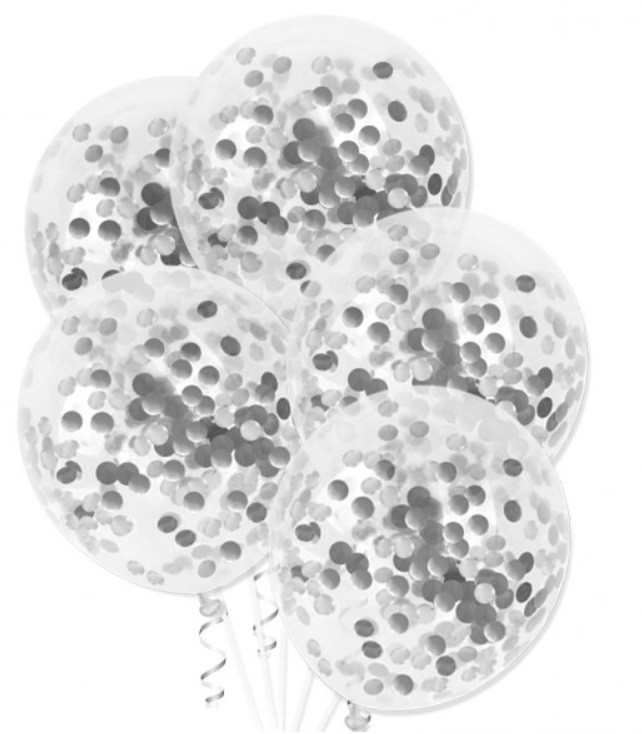 Balony ze srebrnym konfetti 5 sztuk