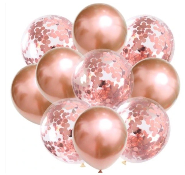 balony różowe złoto konfetti