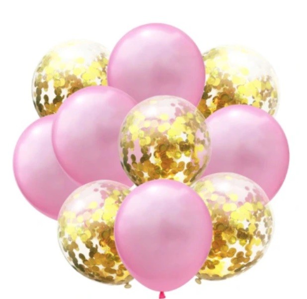 balony różowe złote konfetti