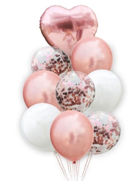 balony różowe białe konfetti