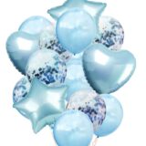 Zestaw balony niebieskie mix serce gwiazdka niebieskie konfetti