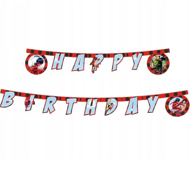 Baner Happy Birthday Miraculous Biedronka i Czarny Kot