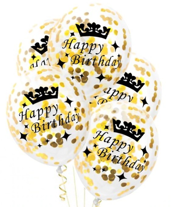 Balony HAPPY BIRTHDAY konfetti