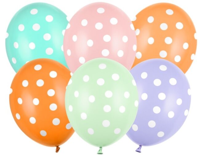 Balony pastelowe mix kolorów w grochy kropki 5 sztuk