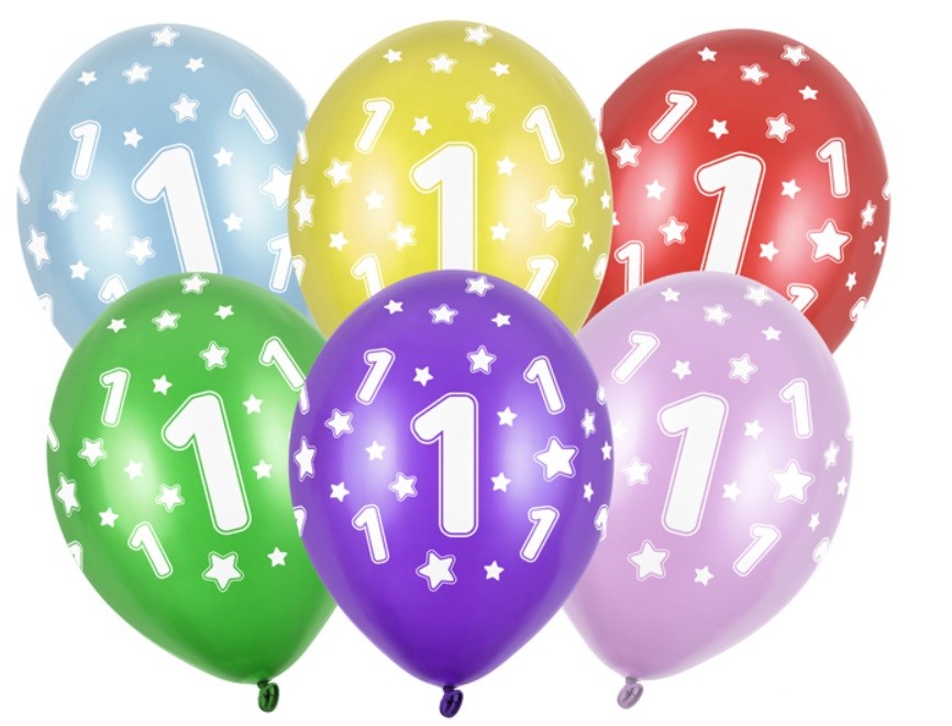 Balony z cyfrą 1 Mix kolorów 5 sztuk Urodziny