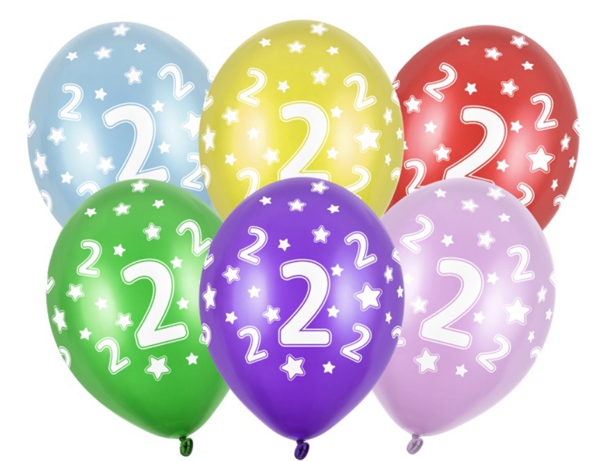 Balony z cyfrą 2 Mix kolorów 5 sztuk Urodziny