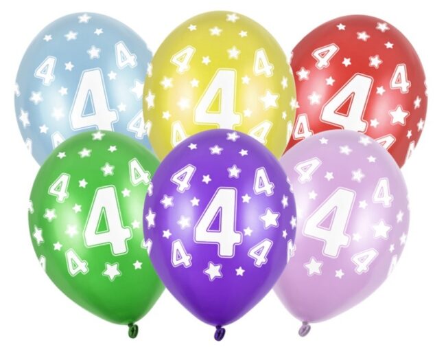 Balony z cyfrą 4 Mix kolorów 5 sztuk Urodziny