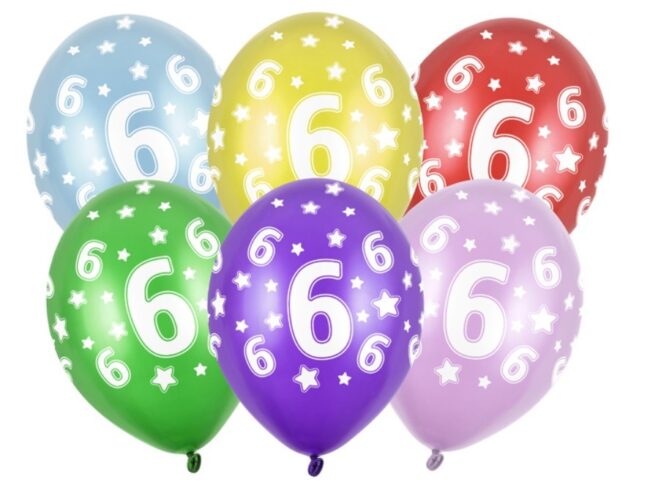 Balony z cyfrą 6 Mix kolorów 5 sztuk Urodziny